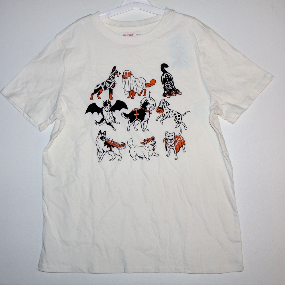 Cat & Jack White Dog Graphic Tee - Halloween Print NWT Large Size Boys Husky